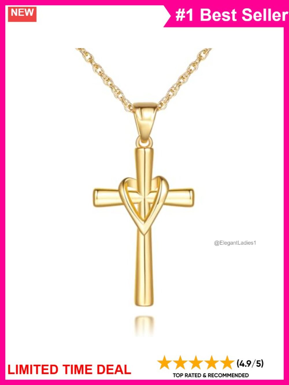 14K Gold Plated Cross Necklace for Women Heart Design Pendant